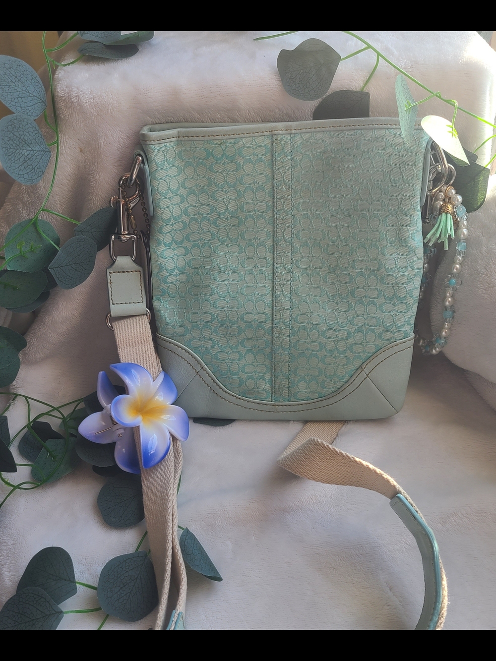 Coach Powder Blue Signature Crossbody Bag with Adjustable Strap